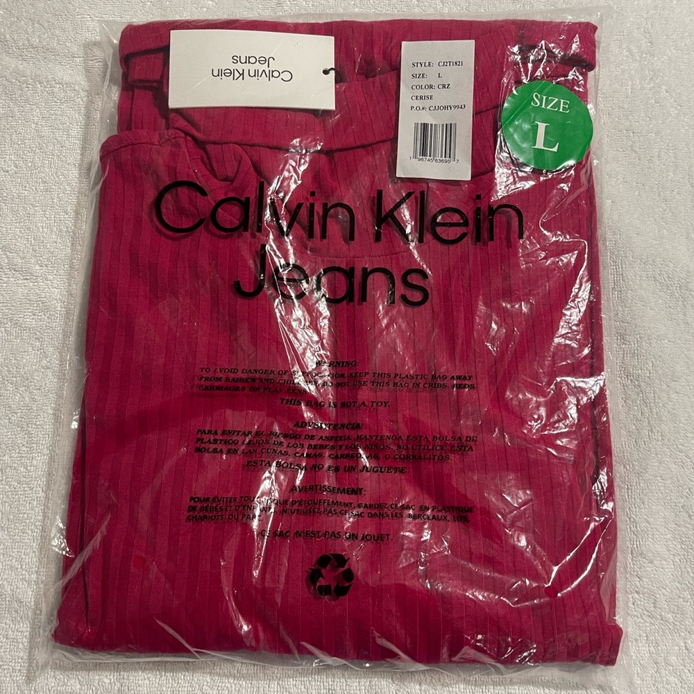 Calvin Klein Jeans Women's Long Sleeve Turtleneck Top - Cerise, Size L, New - Picture 4 of 8